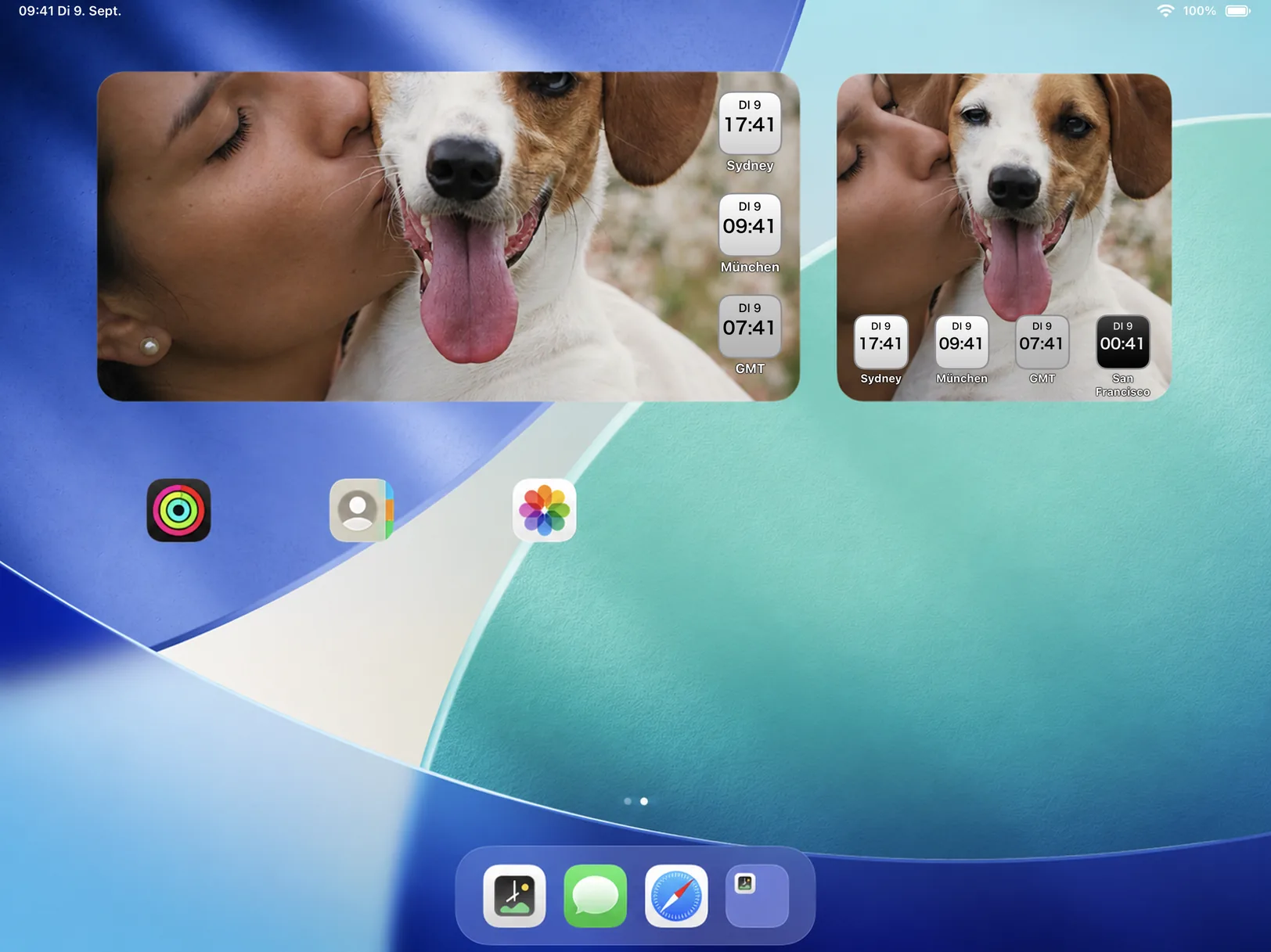 Photo World Clock displaying personal photos and world times