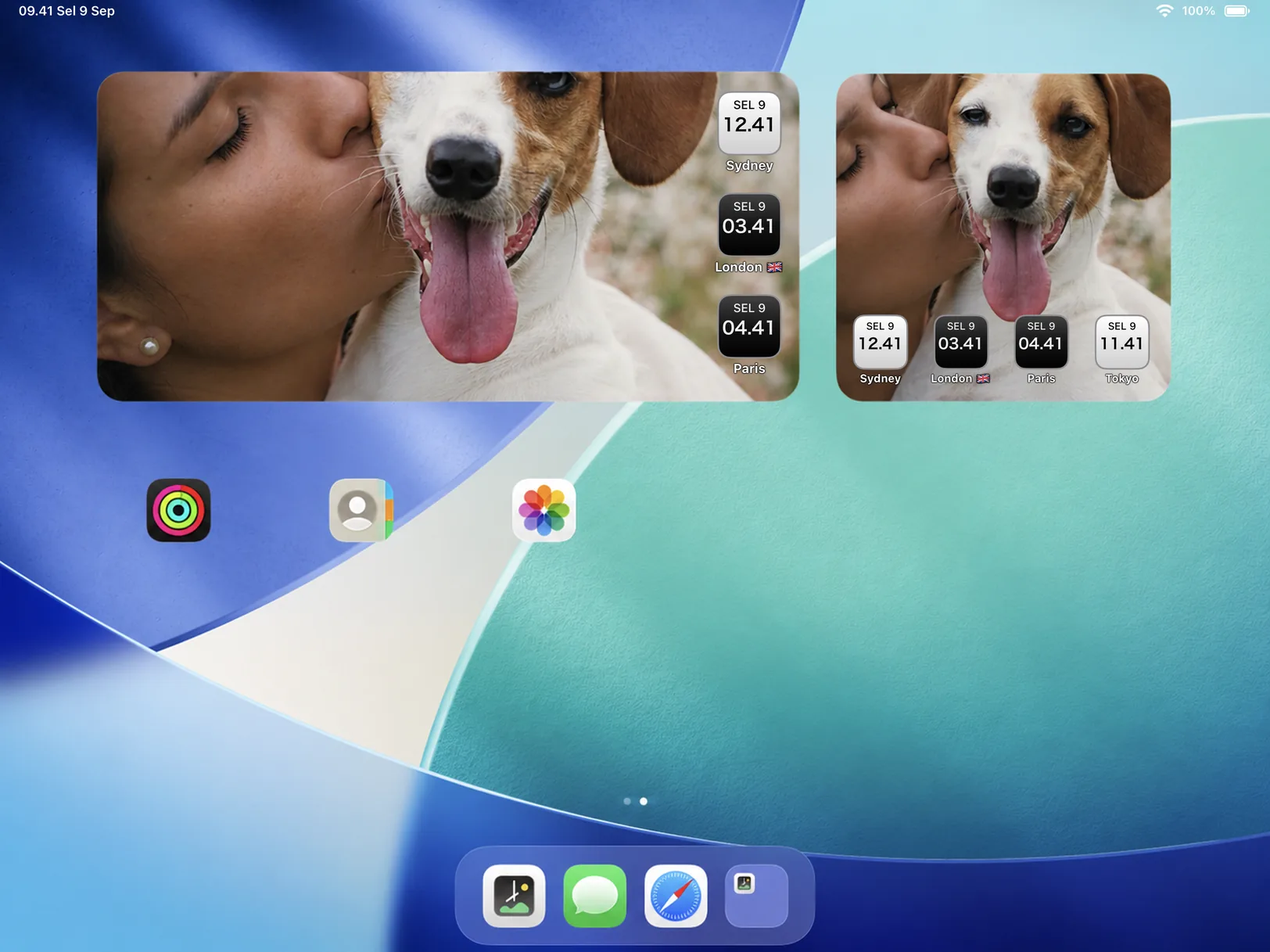 Photo World Clock displaying personal photos and world times